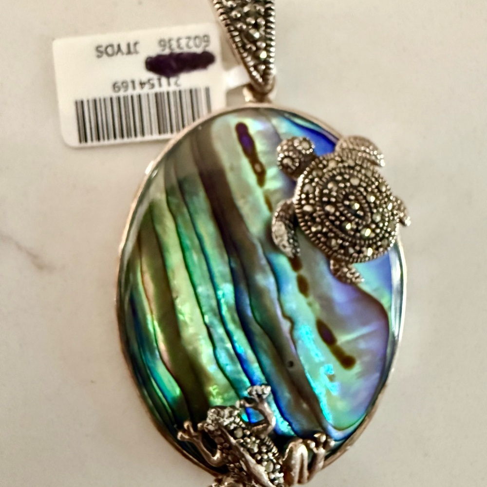 Silver and Blue Abalone Turtle Pendant